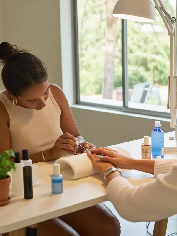 Manicurista trabajando en un estudio